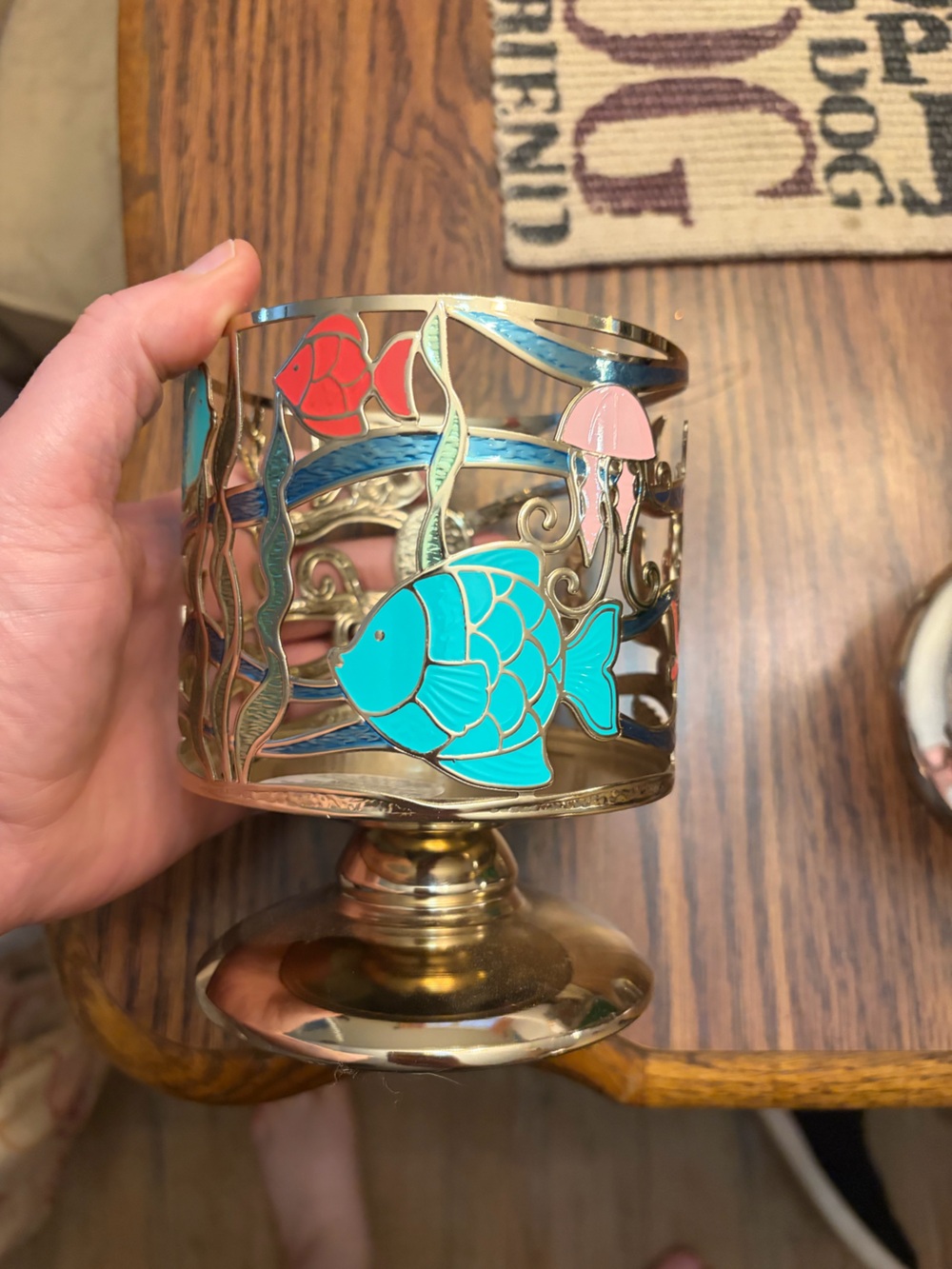 Bath & Body Works Candle Holder with Turquoise & Coral Fish